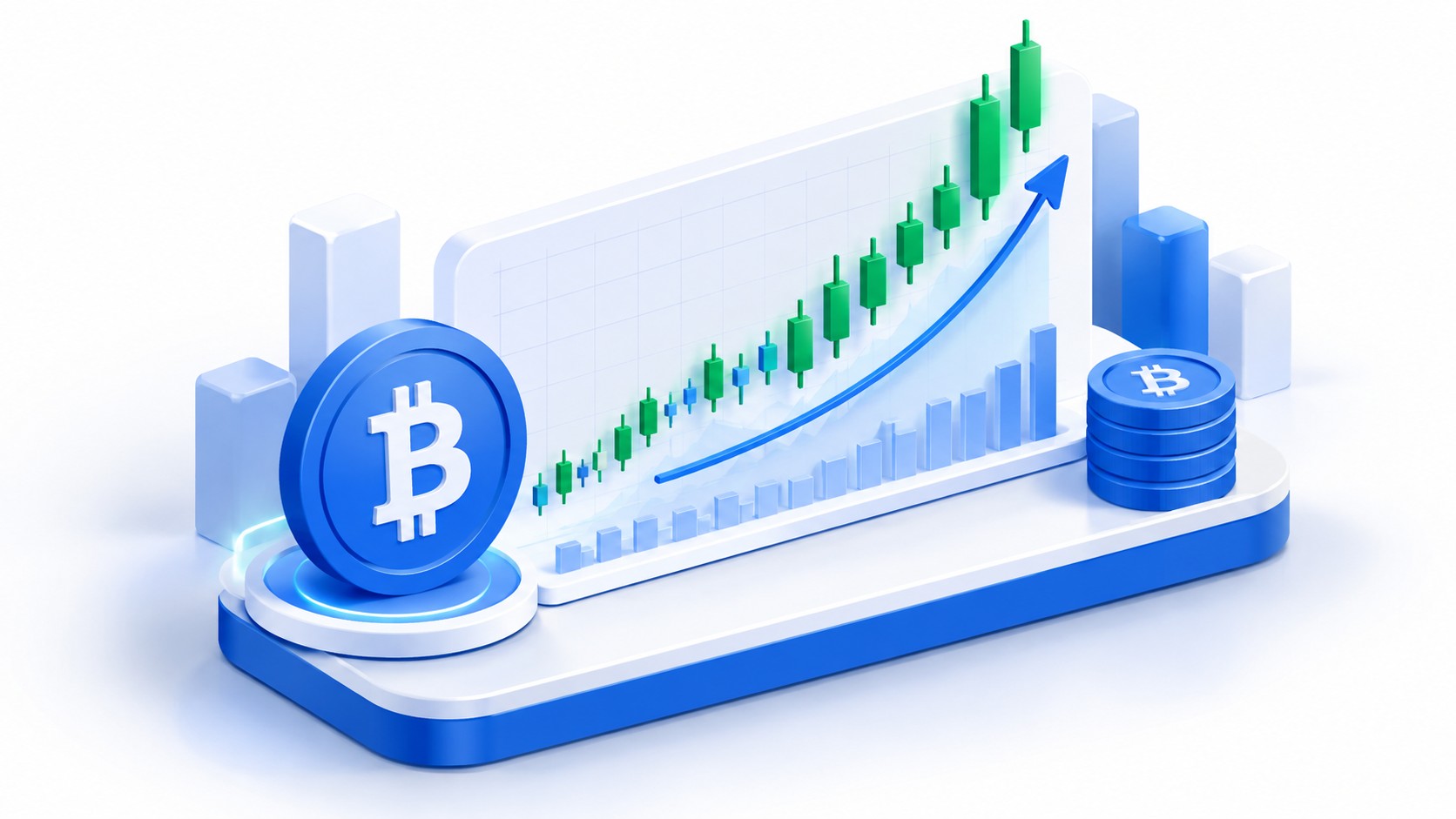 Dramatic crypto price chart with sharp green candles breaking upward