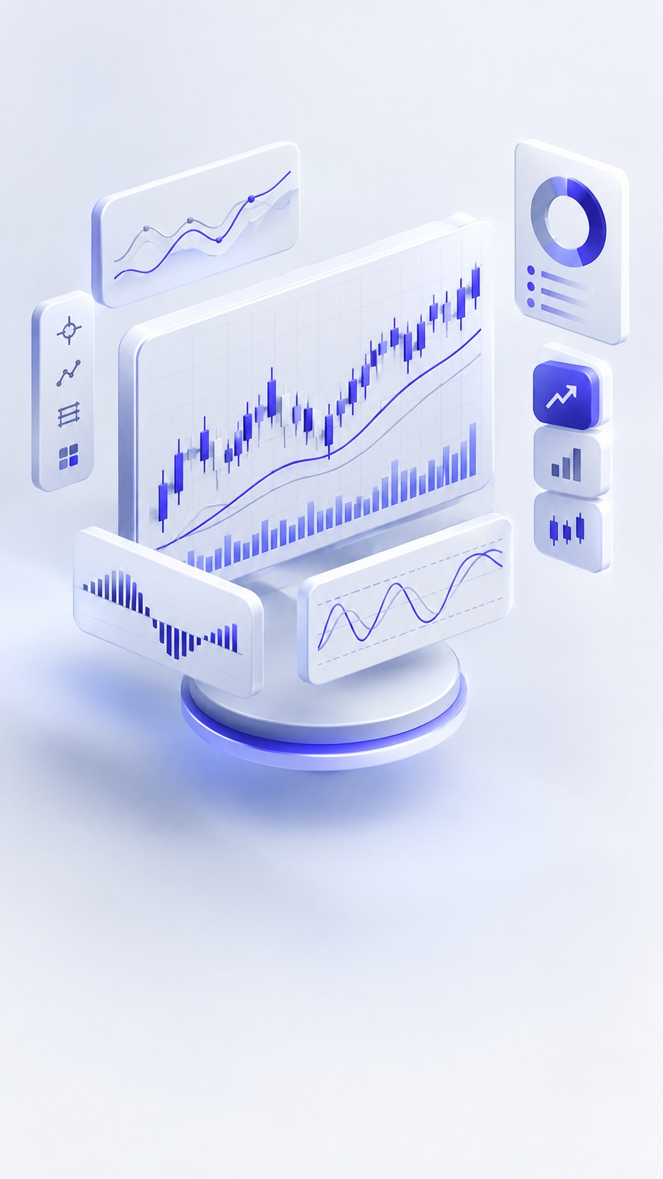 Set of charting tools and indicators floating around a chart